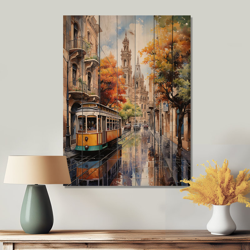 Espagne, rues colorées de Barcelone sur bois, H 20 po x l 10 po x P 0,78 po