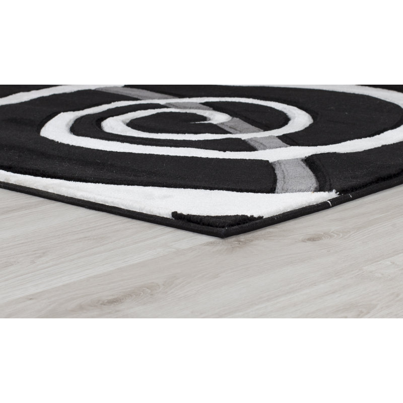 Tapis noir / gris à motif abstrait Adonia, Rectangle 2 pi 1 po x 3 pi 3 po
