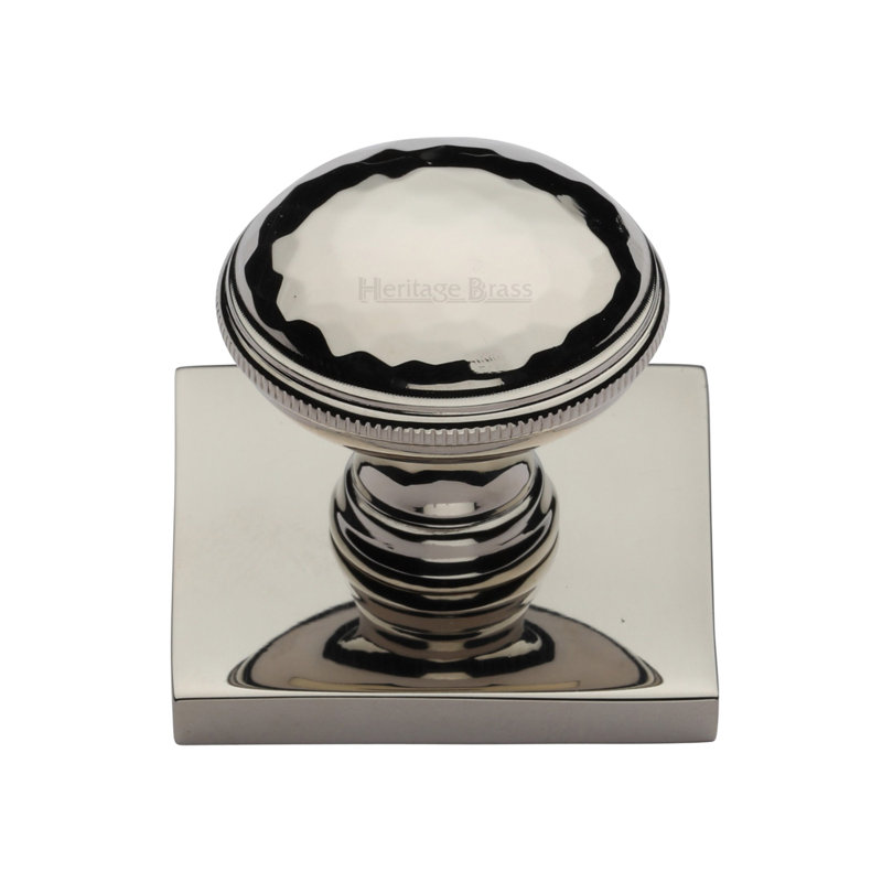 Heritage Brass Cabinet Knob Diamond Cut Design with Square Backplate