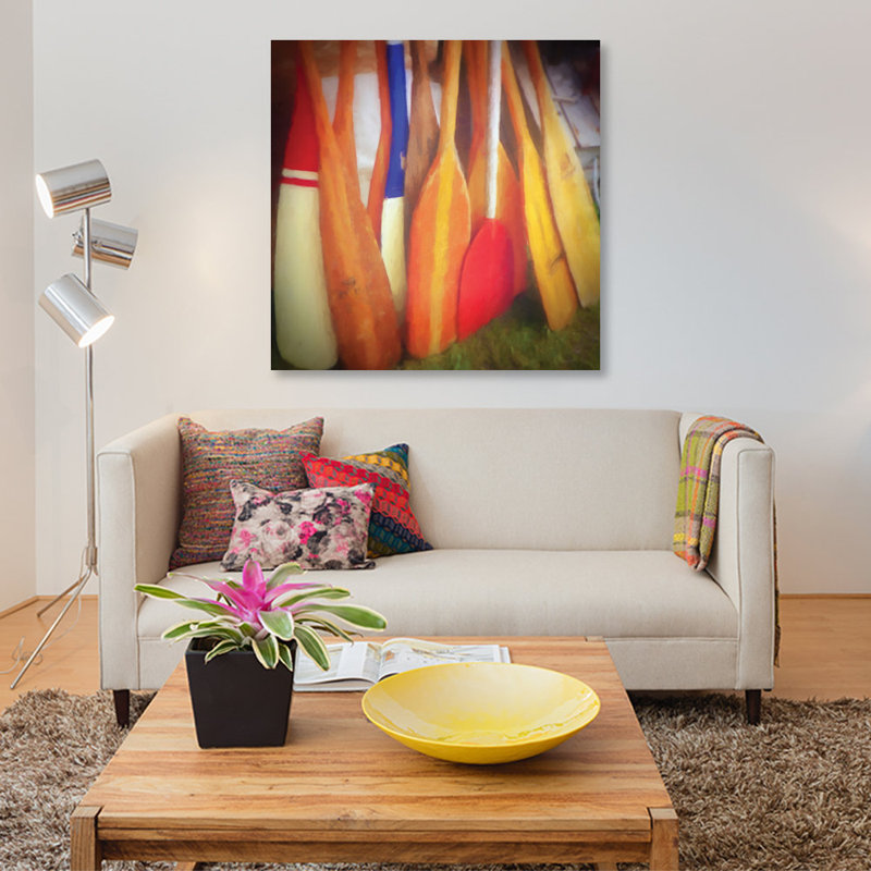 « bateau avirons », impression sur toile, H 37 po x l 37 po x P 1,5 po, Toile tendue, Pas de tapis