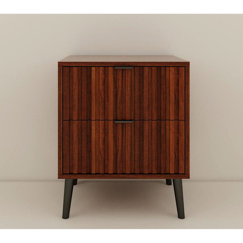 Versatile 2 - Drawer Nightstand With Brown Wood, Engineered Wood Construction, Bedroom Decor Addition Practical Bedside Cabinet In Coffee Color, Storage Solution