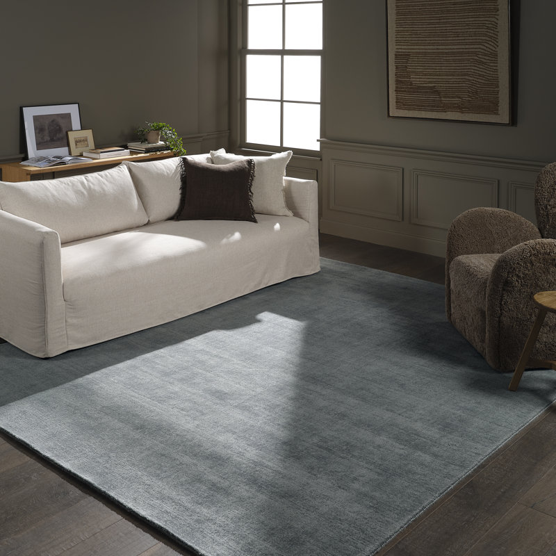 Tapis bleu uni fait à la main Molter FTR08 , Tapis de couloir 3 pi x 8 pi