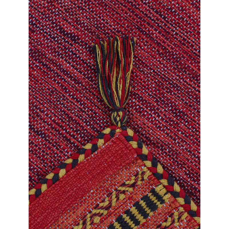 Azizi Striped Hand Woven Cotton Red Rug, Rectangle 120 x 170cm