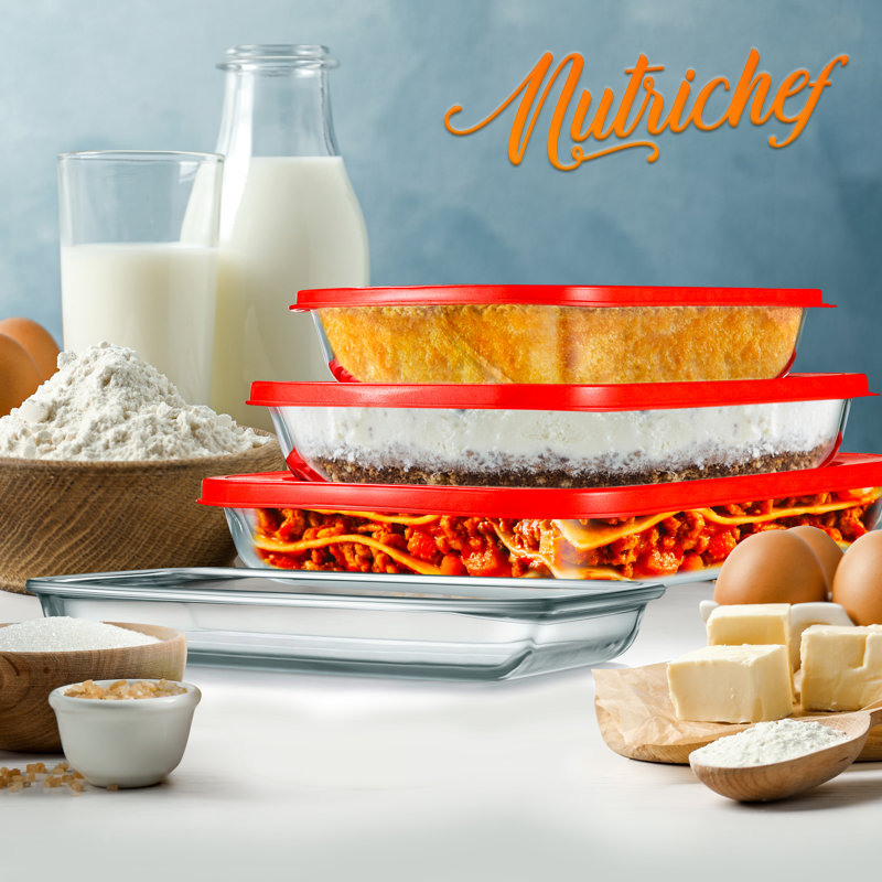 NutriChef 4 Piece Glass Bakeware Set, Red