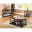Table basse rectangulaire à 2 tablettes avec plateau en verre, finition rouge riche, revêtement en tissu doux, grande surface pour exposer des objets, base en piédestal, surface de vie principale idéale, H 20,5 po x l 51,93 po, profondeur de 32,5 po