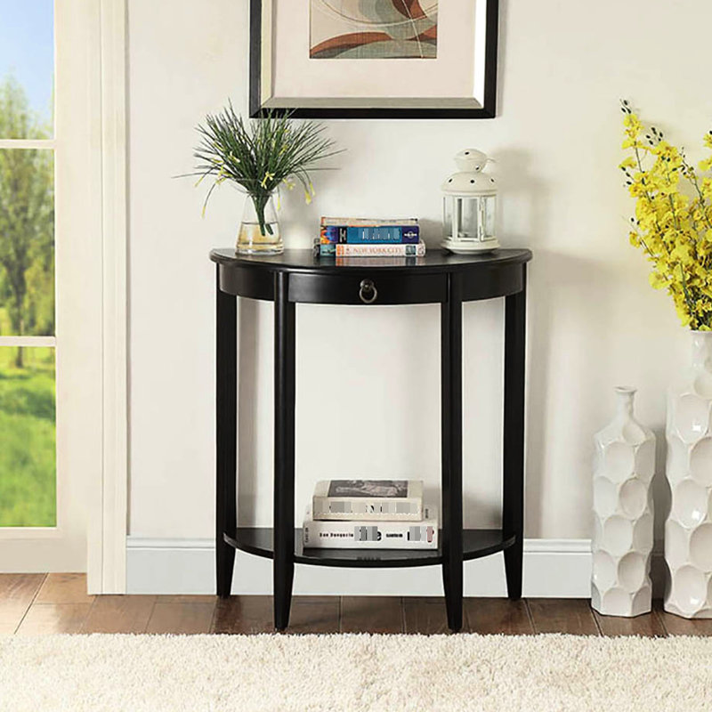Console noire enchanteresse - Demi-lune avec tablette fonctionnelle pour une décoration intérieure sublimée