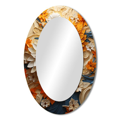 Radiant Reverie Botanical - Orange Modern Oval Wall Mirror