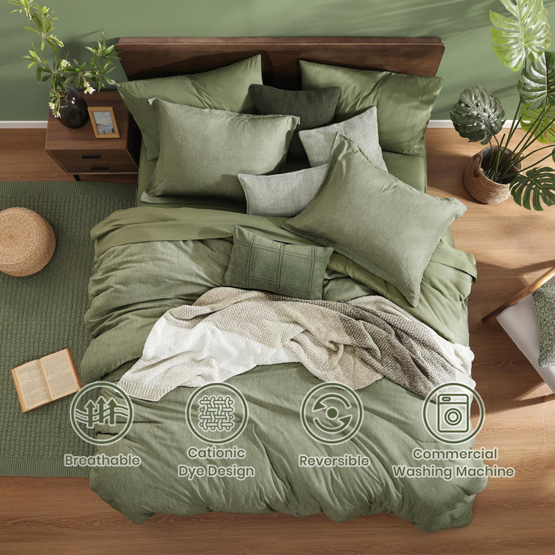 Cationic Comforter Set 7PC, Sage Green, Full Comforter + 6 Additional Pieces