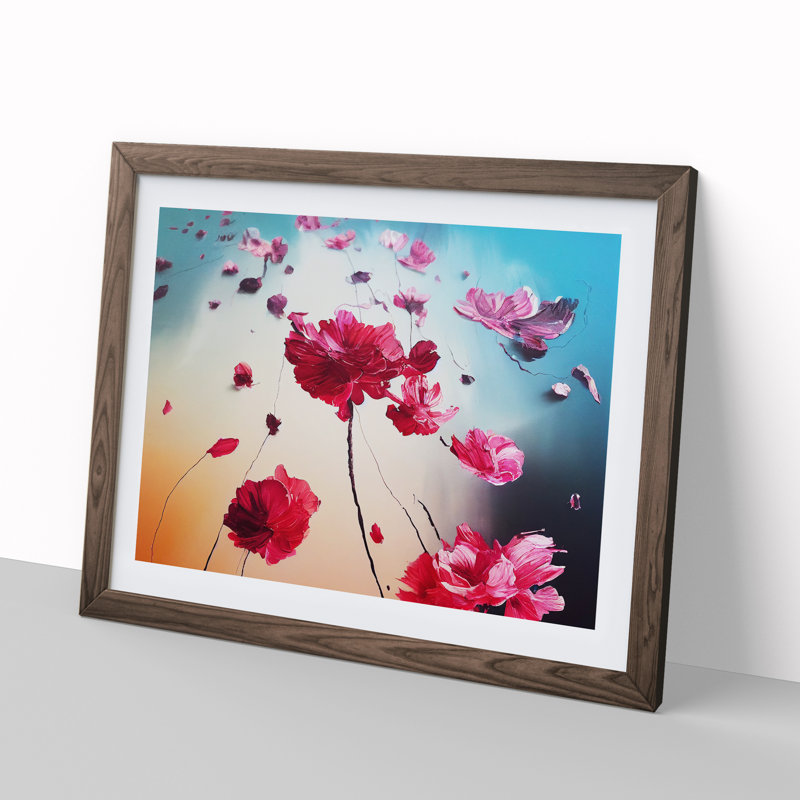 Ethereal Modern Flowers - Framed Print, 34cm H x 46cm W x 2cm D, Walnut
