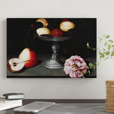 «Stand With Plums, Pears And A Rose, c.1602», impression sur toile tendue