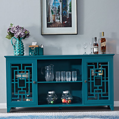 60" Sideboard Buffet Table With 2 Doors, Storage Cabinet With Adjustable Shelves