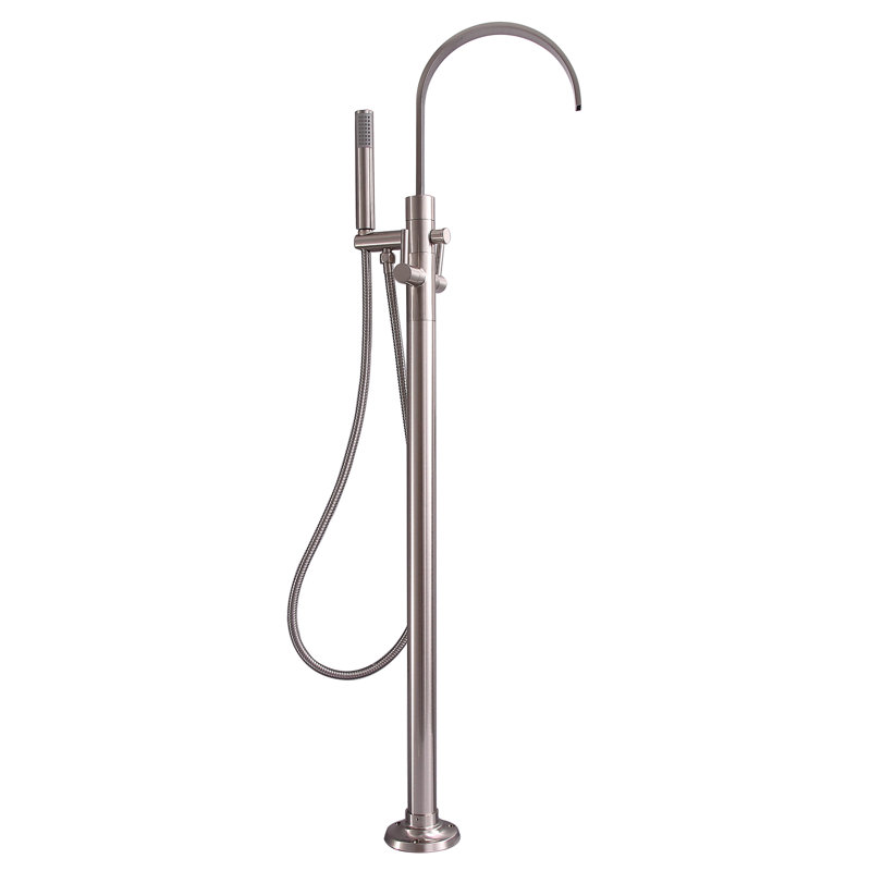 Fixation au plancher à deux poignées avec douche à main Dixville, Nickel brossé