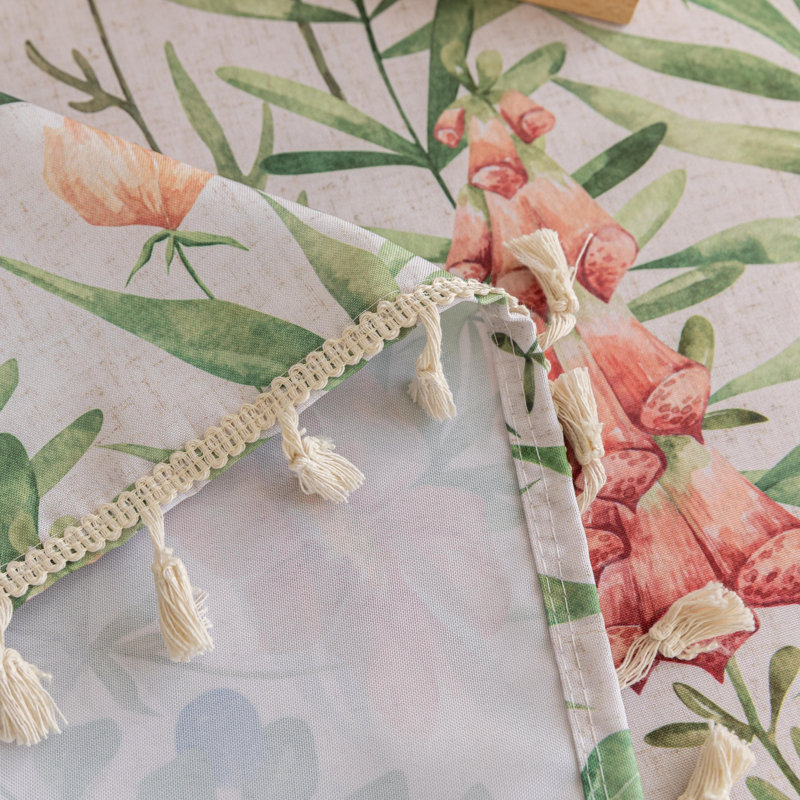  Nappe imprimée à la main pour tables carrées, housse de table FLoral verte avec bords frangés, nappe décorative pour la cuisine et la salle à manger, 59 po x 102 po
