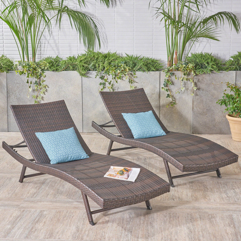 2 chaises longues brunes en PE multicolore - Confort extérieur, réglables pour l'extérieur multi, 2 pièces, assise