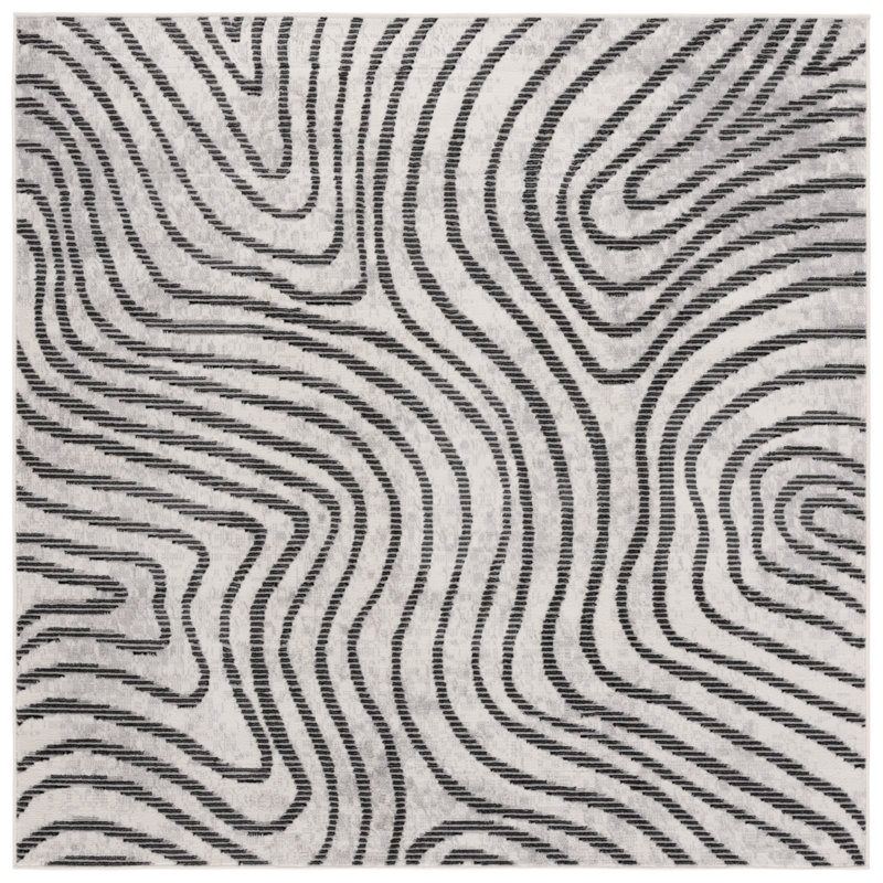 Madee Temple Bcf/Jute/Latex/Overlock Abstract Rug in Beige/Black, Square 6'7"