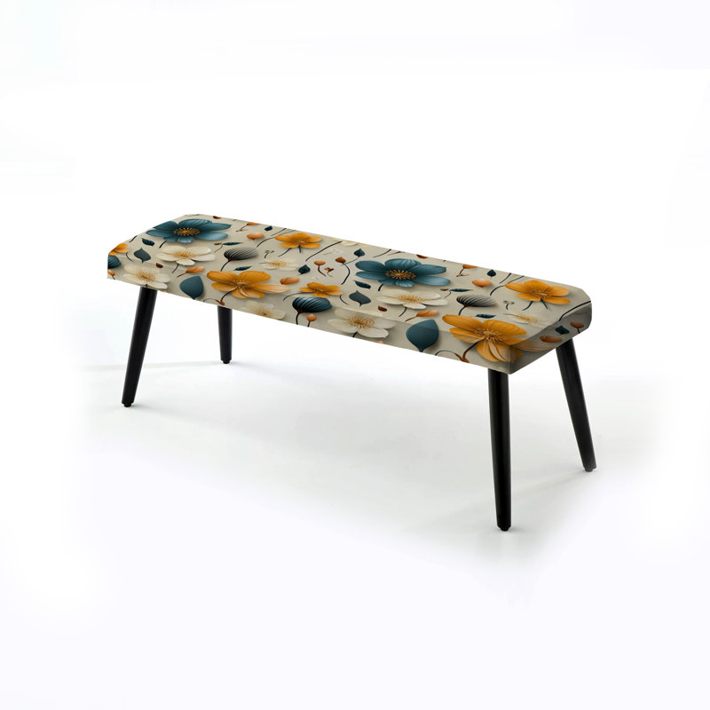 Banc noir rembourré Mod Floral Nostalgia - Mid-Century