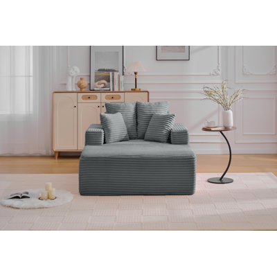 Chaise longue surdimensionnée intérieure, canapé-lit rembourré moderne en velours côtelé à assise profonde avec coussins décoratifs et accoudoirs, canapé-lit pour salon, appartement de chambre à coucher