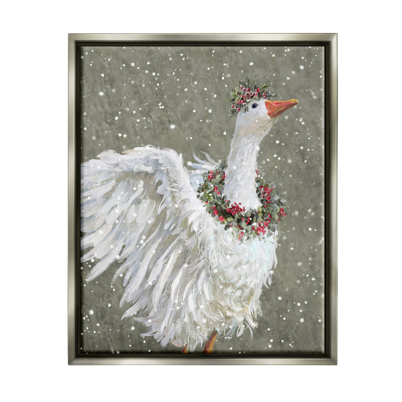 Winter Goose Seasonal Botanicals par Pip Wilson, H 21 po x l 17 po x P 1,7 po, Cadre flottant gris lustré