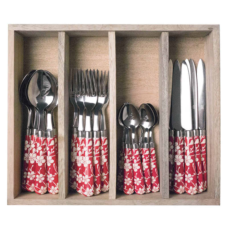 Millom 24 Piece Cutlery Set, Service for 6, White/Red