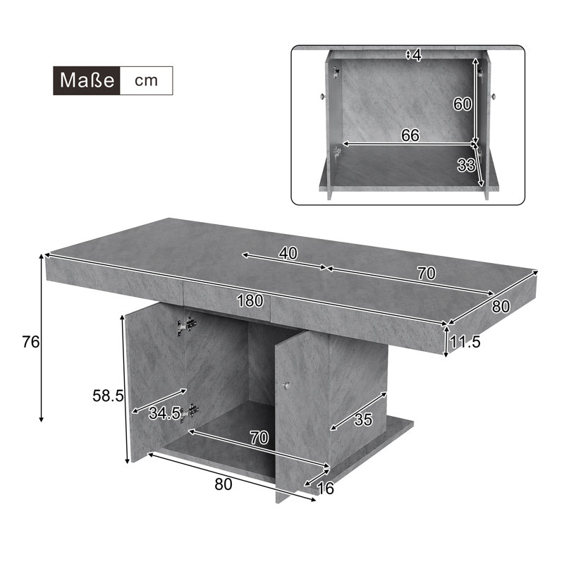 Balyeet Extendable Dining Table, Grey