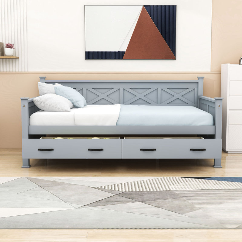 Shirl Twin Size Two Drawers Wooden Daybed, Gray