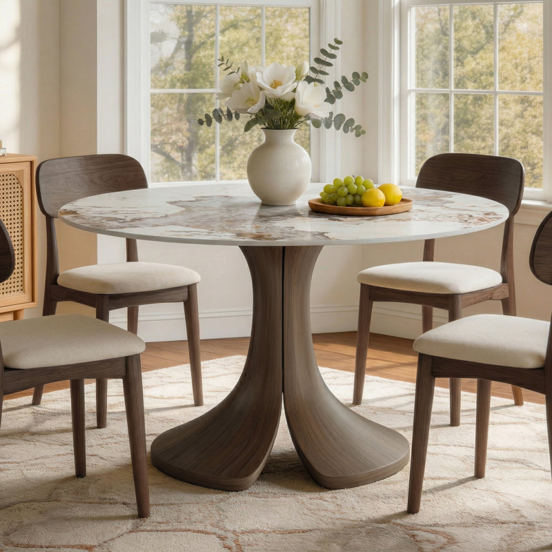 Table de salle à manger ronde moderne de 39 po / 43 po Aurora, H 29,52 po x L 39,37 po x l 39,37 po, Beige Pandora