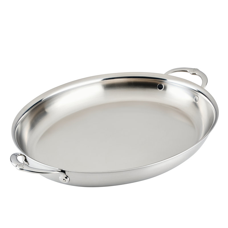 5.5qt Oval Large Clad Stainless Steel Au Gratin (176 Oz, 17.5" X 9.0") 