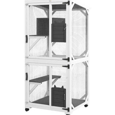 Avec housse imperméable pour auvent, maison pour chat Big Space pour 1 à 3 chats, roulettes pour enclos intérieur et extérieur et espace de repos élevé, toit blanc, blanc, 1 à 3 roulettes extérieures
