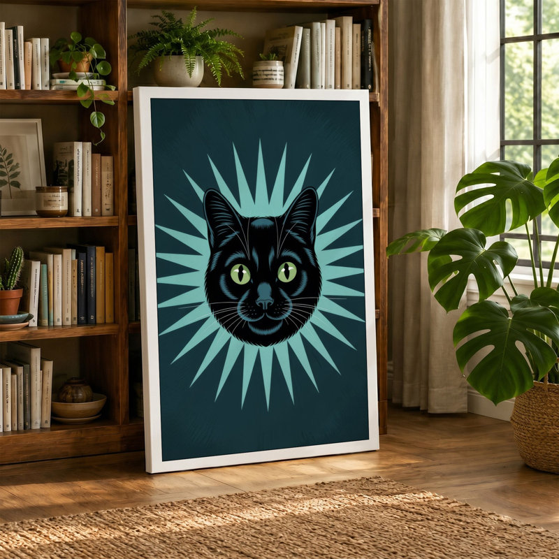 Mystical Cat Eyes Modern 1 Piece Wrapped Canvas Wall Art, 18x12 - 45.7 x 30.5 cm, Ochre Border