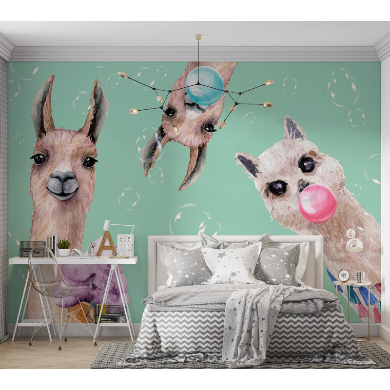 Adhésif mural pelez et collez enfants - lamas fous, L 41 po x l 57 po