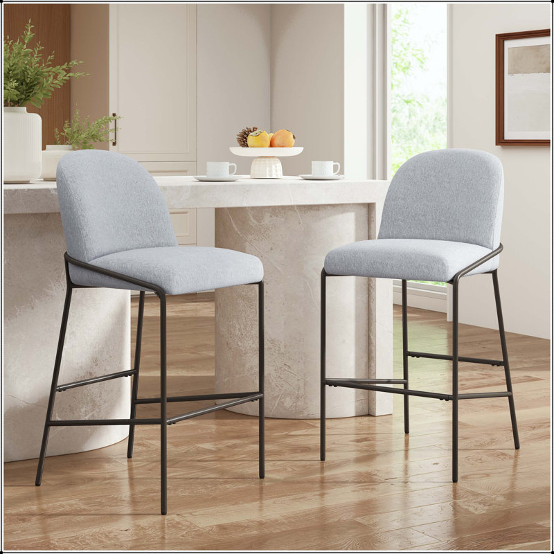 Tabouret de bar rembourré en métal - Structure bronze antique avec tissu, Gris