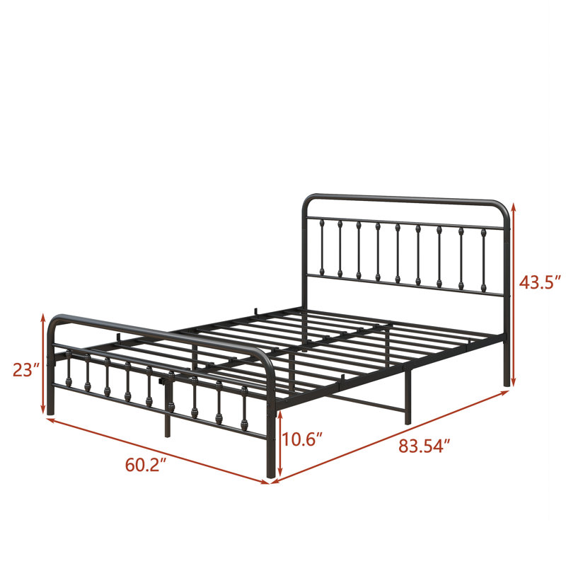 Structure de lit en métal grand lit, pas de sommier tapissier requis, design rétro, support solide et ressorts de détente confortables, style, lattes en acier, performance stable