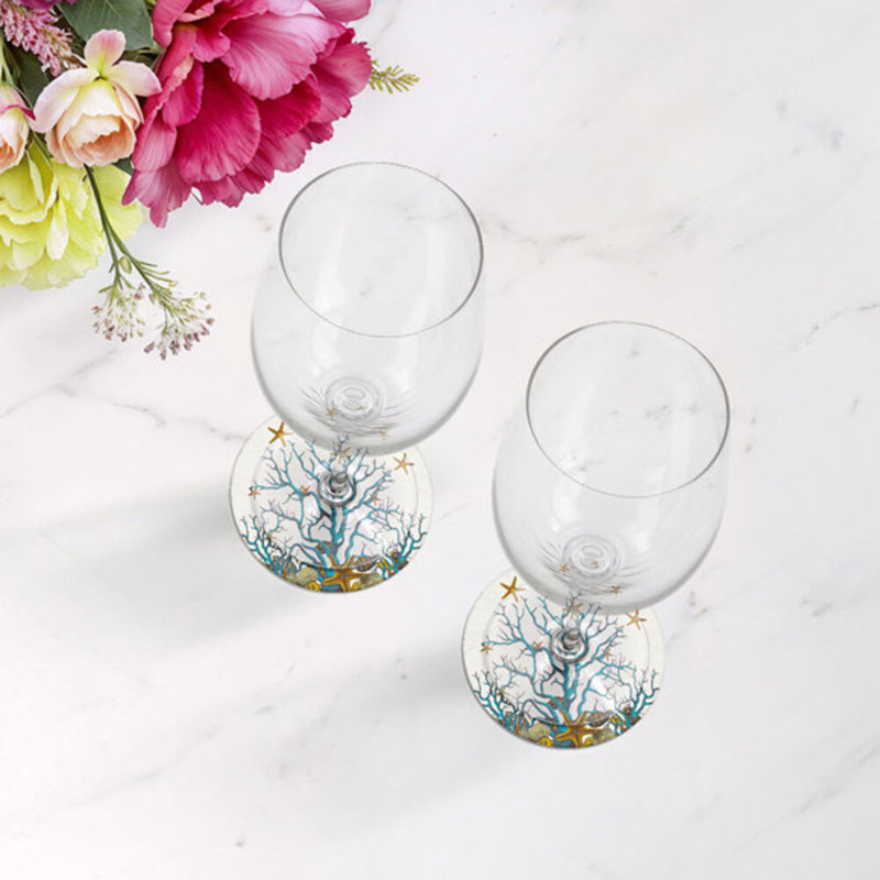 Sous-verres ronds en corail, Blanc turquoise
