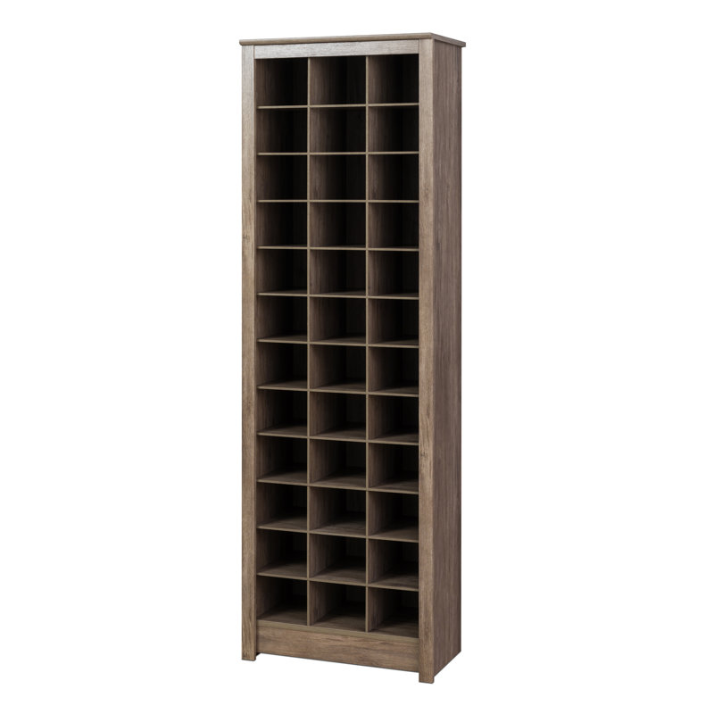 Kahl 36 Pair Shoe Rack, 23.5"W x 72.5"H x 13"D, Tall Shoe Storage Cabinet with 36 Cubbies, Space-Saving Organizer, Drifted Gray