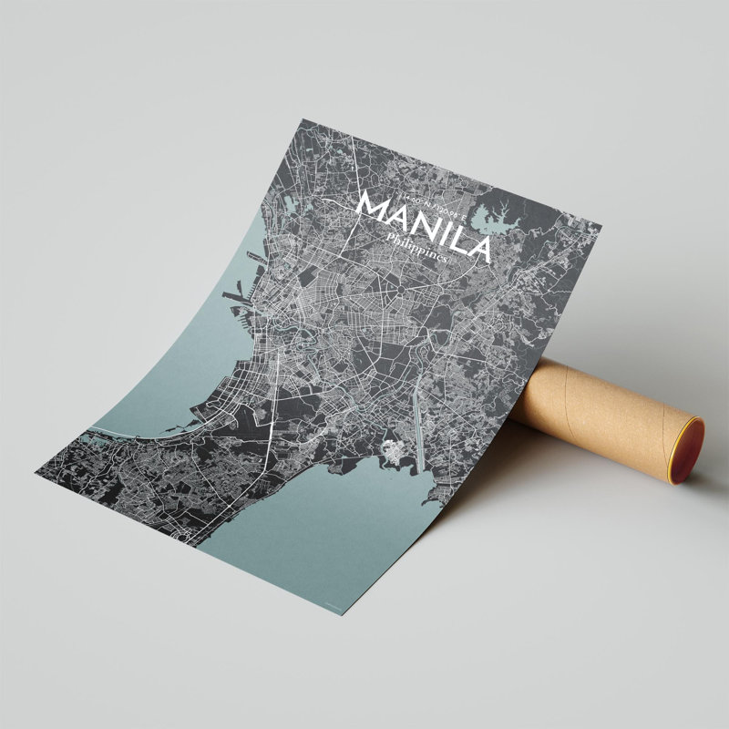 Manille, carte de la ville, impression, H 17 po x l 11 po, Gris/noir