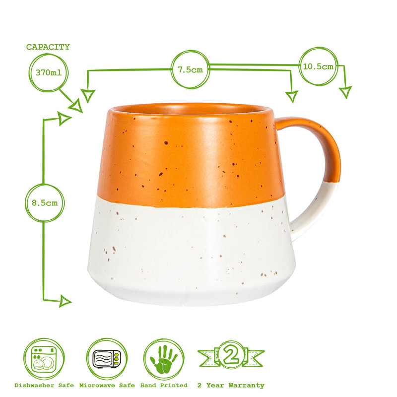 Dipped Flecked Stoneware Belly Mugs - 370ml, Orange/White