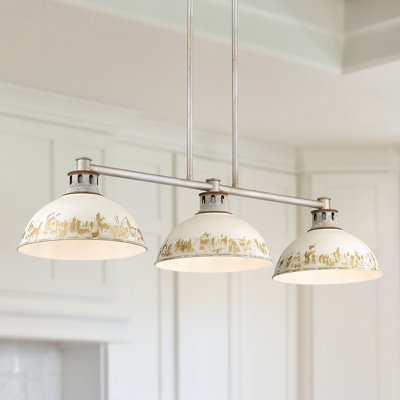 Shediac 3-Light Linear Pendant In Aged Galvanized Steel With Antique Black Iron