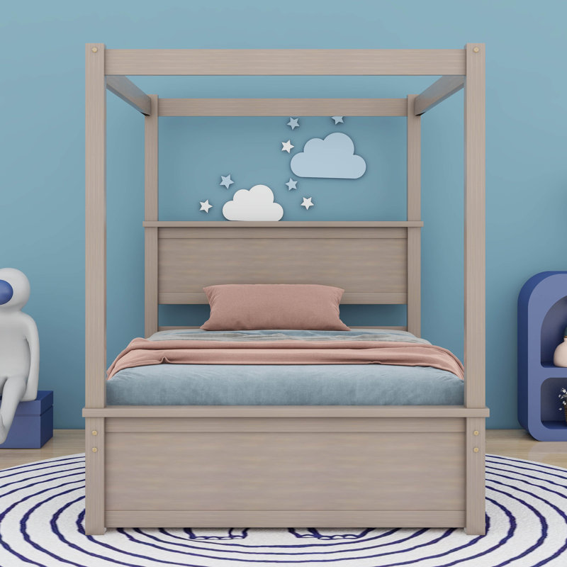 Aaditya Canopy Bed, Full, Brushed Light Brown