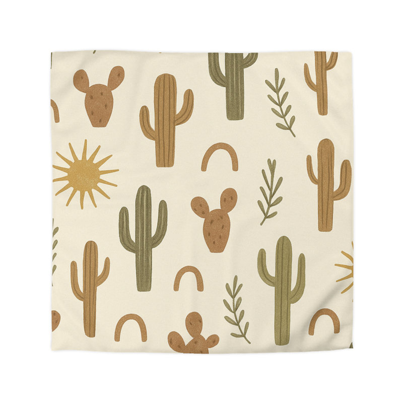 Microfiber Duvet Cover Boho Style, Design 22, Queen Duvet Cover, Olive/Brown/White