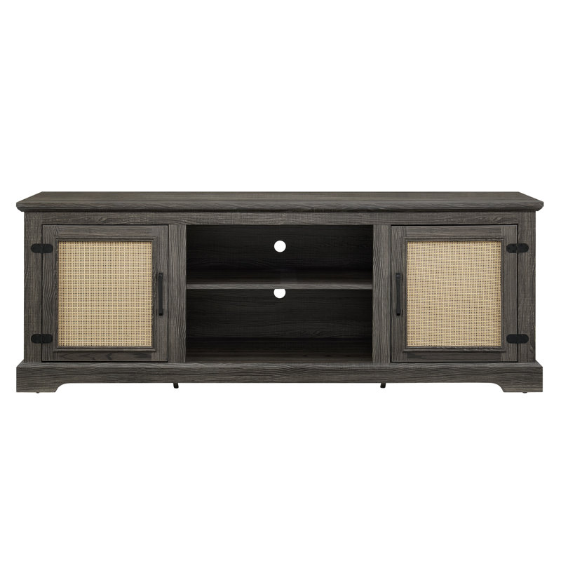 Antique Gray Rattan TV Stand with Cabinet for TVs Up to 70 Inches