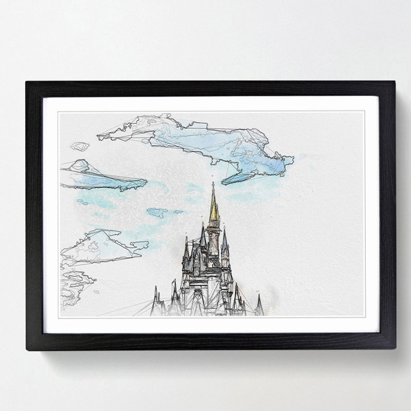 Magic Kingdom Castle in Abstract - Picture Frame Graphic Art Print, 50cm H x 76cm W x 2cm D, Black