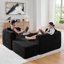 Canapé modulaire 114 po avec méridienne en forme de L, canapé modulaire avec repose-pieds mobile 114 po, canapé-lit pour salon, sans assemblage requis, noir-388167901