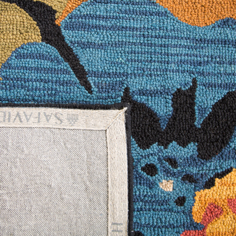 Handmade Black Floral Wool Tufted Area Rug 5' x 8'