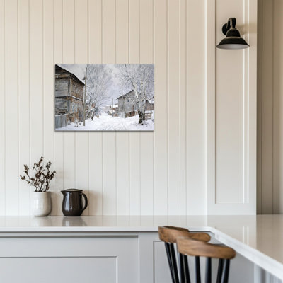 Art mural paysage d'hiver - ville d'hiver enneigée, décoration murale, scène d'hiver rustique, art mural sur toile pour le salon, impression d'art sur toile encadrée, 24 po x 36 po