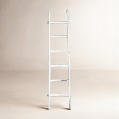 Decorative Wooden Ladder Storage for Living Room and Home Decor - Modern Wall Leaning Ladder Accent for Blanket Rack and Multi-Use Storage - 76"