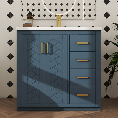 36'' Bathroom Vanity With Ceramic Sink Package, Standalone Vanity Set Equipped With 3 Drawers
