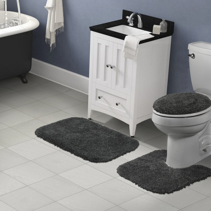 Treye 3-piece nylon bath mat set with non-slip backing, Gris foncé