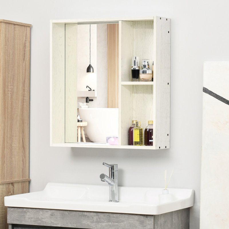 Armoire de salle de bain blanche à miroir avec 2 tablettes de rangement, 24,91 po x 25,5 po, à fixation murale