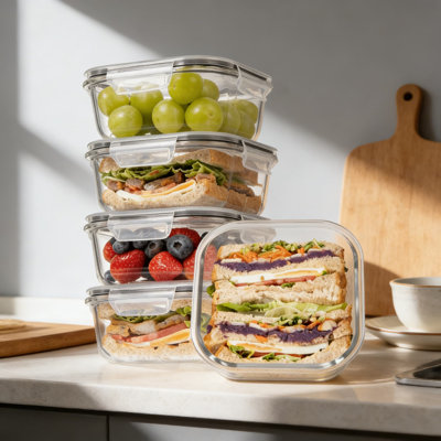 5-Pack Glass Food Storage Containers With Airtight Lids, Reusable Meal Prep Containers For Microwave, Oven, Freezer & Dishwasher, BPA-Free Borosilicate Glass