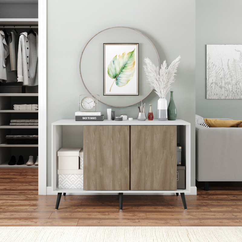 Rectangle Accent Cabinet, Oak/White/Black Wood